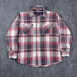 Vtg Big Mac Flannel Shirt Men L Red White Grey Plaid Cotton Button Down Workwear